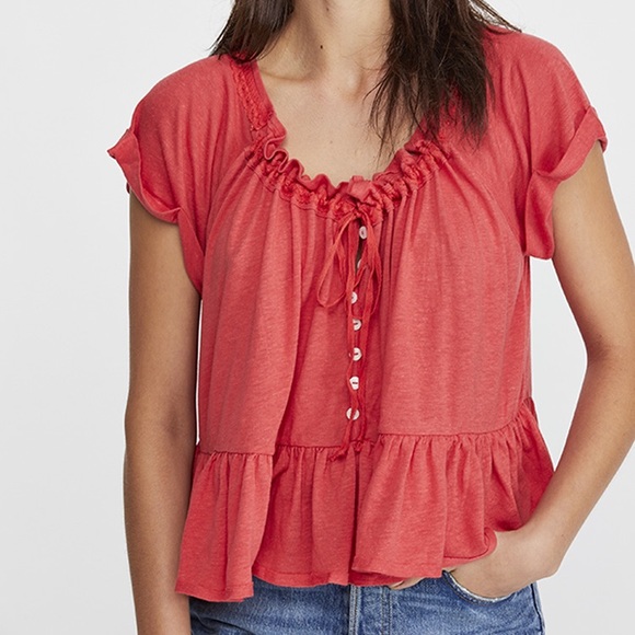 Free People Charlie Tee in Red S - Picture 1 of 9